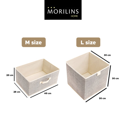 [Morilins Home] Contemporary Collapsible Rigid Rectangle Woven Storage Bin With Pull Handle, A Space-Saving & Convenient Organization on Shelves