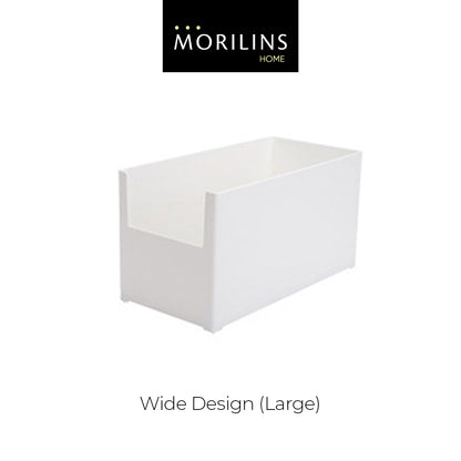 [Morilins Home] White Japanese-Style Modular Stackable Storage Box with Label Holder - Clean & Tidy Look with Easy Access for Sundries, Snacks, Kitchenware & Cosmetics