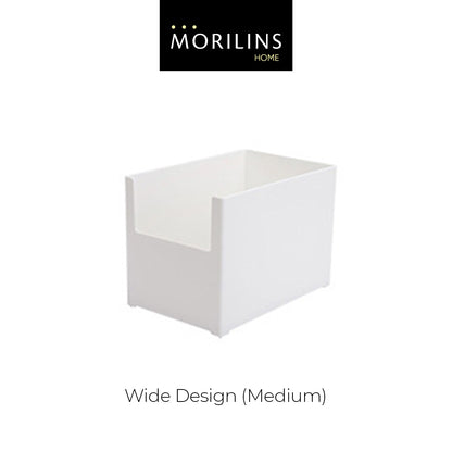 [Morilins Home] White Japanese-Style Modular Stackable Storage Box with Label Holder - Clean & Tidy Look with Easy Access for Sundries, Snacks, Kitchenware & Cosmetics