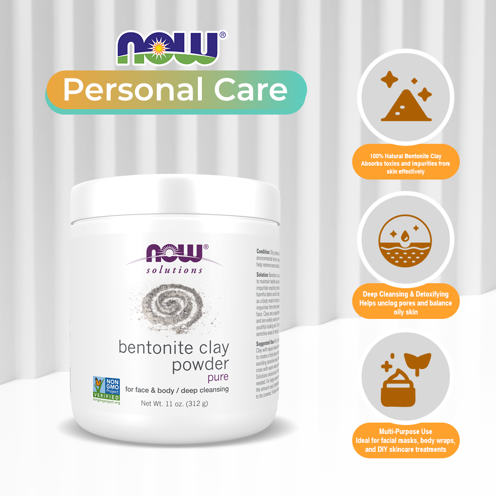 NOW Solutions, Bentonite Clay Powder, pure for face & body / deep cleaning - 11 oz