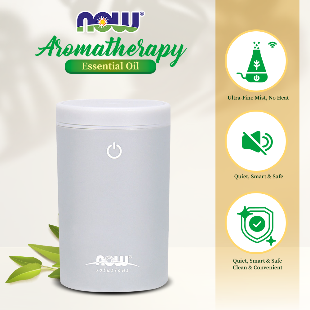 NOW Essential Oils, Portable USB Ultrasonic Aromatherapy Oil Diffuser, Extremely Quiet and Heat Free, Travel Friendly Diffuser