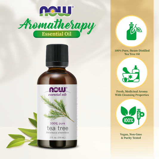 NOW Essential Oils, Tea Tree Oil, Cleansing Aromatherapy Scent, Steam Distilled, 100% Pure, Vegan, Child Resistant Cap, 2-Ounce(59 ml)