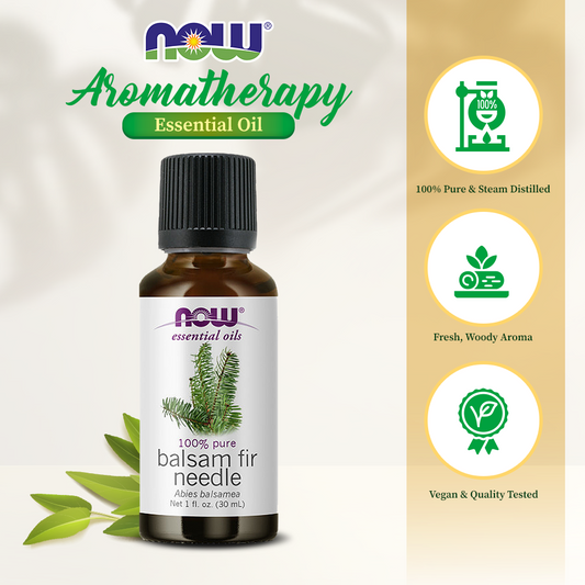 NOW Essential Oils, Balsam Fir Needle Oil, Woodsy Aromatherapy Scent, Steam Distilled, 100% Pure, Vegan, Child Resistant Cap, 1-Ounce (30ml)