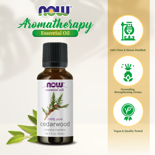 NOW Essential Oils, Cedarwood Oil, Strengthening Aromatherapy Scent, Steam Distilled, 100% Pure, 1-Ounce (30 ml)