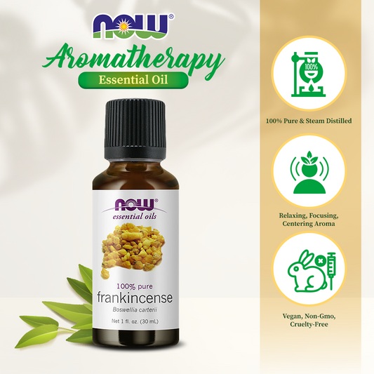 NOW Essential Oils, Frankincense Oil, Centering Aromatherapy Scent, Steam Distilled, 100% Pure, Vegan, Child Resistant Cap, 1-Ounce (30 ml)