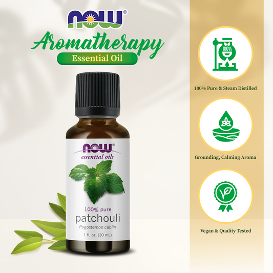 NOW Essential Oils, Patchouli Oil, Earthy Aromatherapy Scent, Steam Distilled, 100% Pure, Vegan, Child Resistant Cap, 1-Ounce(30ml)
