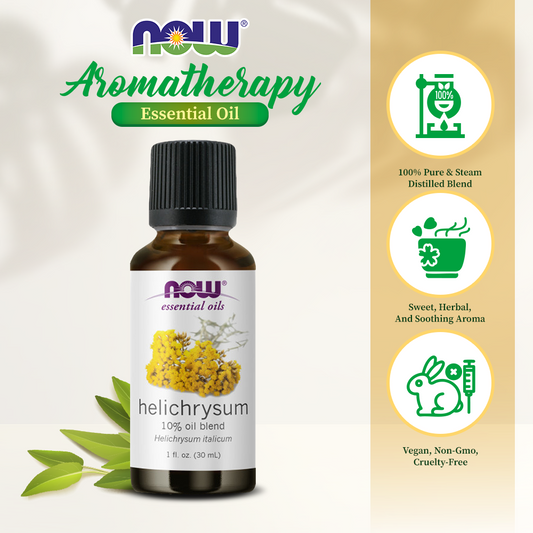 NOW Essential Oils, Helichrysum Oil Blend, Soothing Aromatherapy Scent, Steam Distilled, 100% Pure, Vegan, Child Resistant Cap, 1-Ounce (30ml)