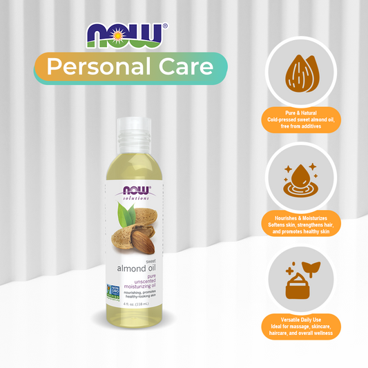NOW Solutions, Sweet Almond Oil, 100% Pure Moisturizing Oil, Promotes Healthy-Looking Skin, Unscented Oil, 4-Ounce (118ml)