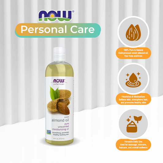 NOW Solutions, Sweet Almond Oil, 100% Pure Moisturizing Oil, Promotes Healthy-Looking Skin, Unscented Oil, 16-Ounce (473ml)