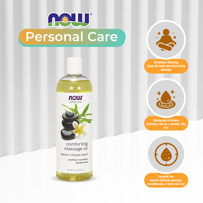 NOW Solutions, Comforting Massage Oil, Vitamin Infused Blend, Soothing and Nourishing, 16-Ounce (473 ml)