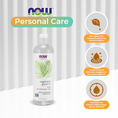NOW Solutions, Vegetable Glycerin, 100% Pure, Versatile Skin Care, Softening and Moisturizing, 16-Ounce (473 ml)