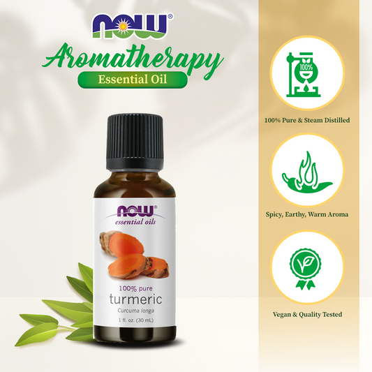 NOW Essential Oils, Turmeric Essential Oil, Soothing, Uplifting, Balancing, 100% Pure, Child-Resistant Cap, 1-Ounce (30ml)