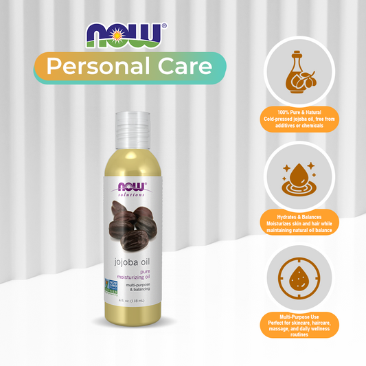 NOW Solutions, Jojoba Oil, 100% Pure Moisturizing, Multi-Purpose Oil for Face, Hair and Body, 4-Ounce (118ml)
