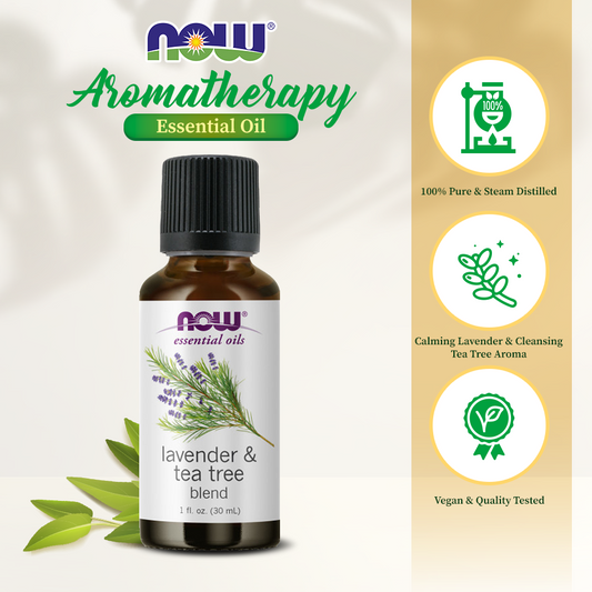 NOW FOODS Lavender & Tea Tree Oil, Stimulating Aromatherapy Scent, Blend of Pure Lavender Oil and Pure Tea Tree Oil, Vegan, (30 ml)