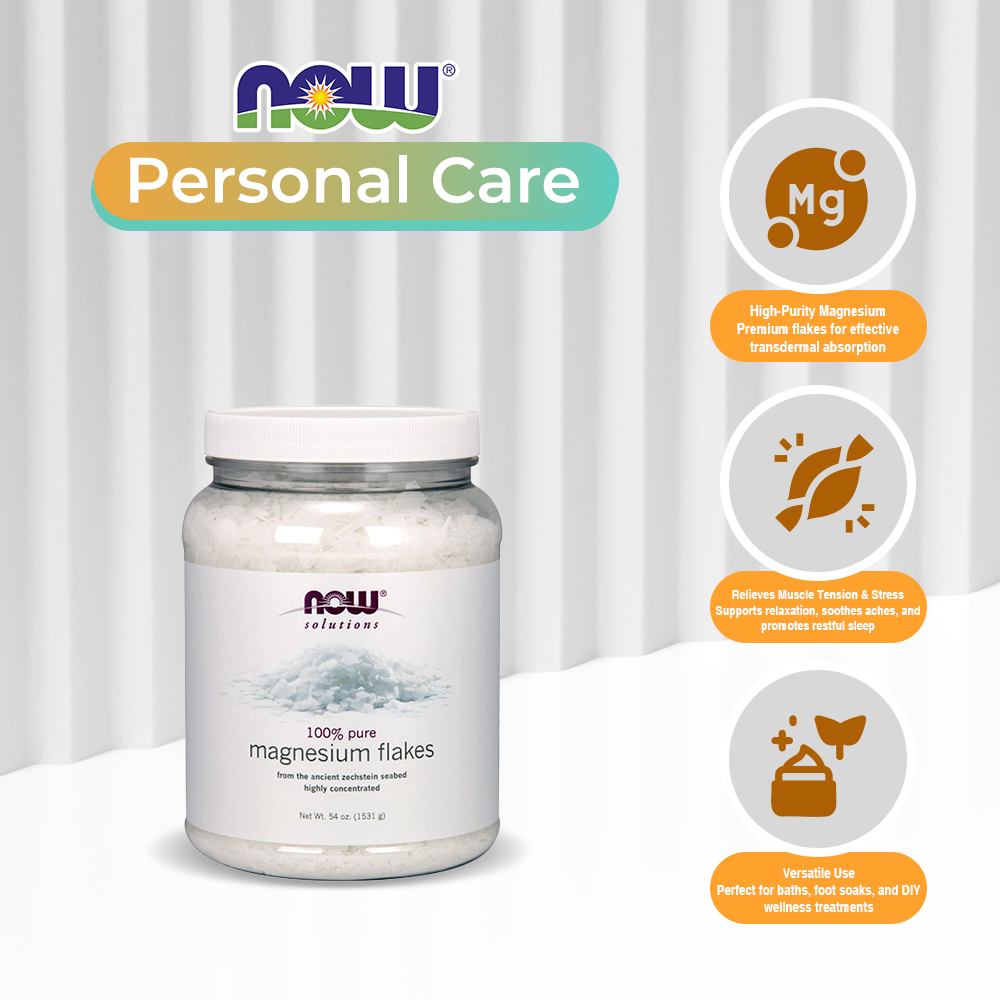 NOW Solutions, Magnesium Flakes, 100% Pure, from the Ancient Zechstein Seabed, Highly Concentrated, 54-Ounce (1531g)