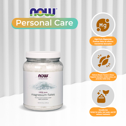 NOW Solutions, Magnesium Flakes, 100% Pure, from the Ancient Zechstein Seabed, Highly Concentrated, 54-Ounce (1531g)