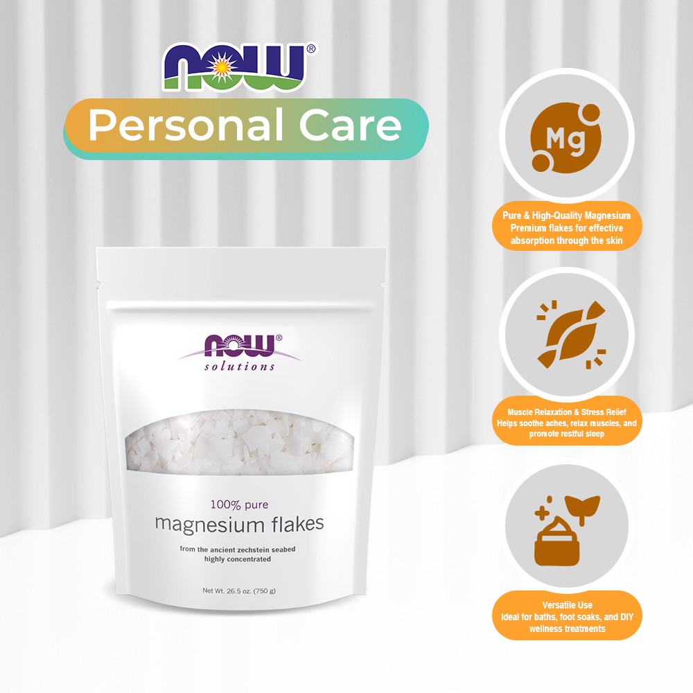 NOW Solutions, Magnesium Flakes, 100% Pure, from the Ancient Zechstein Seabed, Highly Concentrated, 54-Ounce