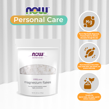 NOW Solutions, Magnesium Flakes, 100% Pure, from the Ancient Zechstein Seabed, Highly Concentrated, 54-Ounce