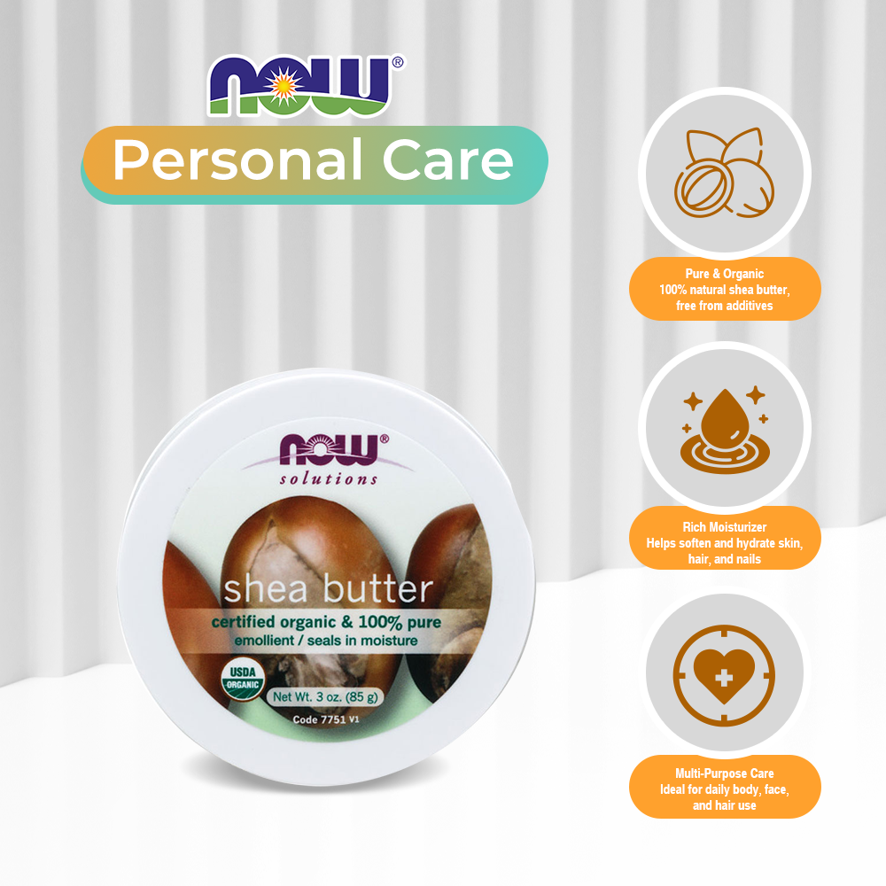 NOW Solutions, Certified Organic Shea Butter, Moisturizer For Rough And Dry Skin, Travel Size, 3-Ounce