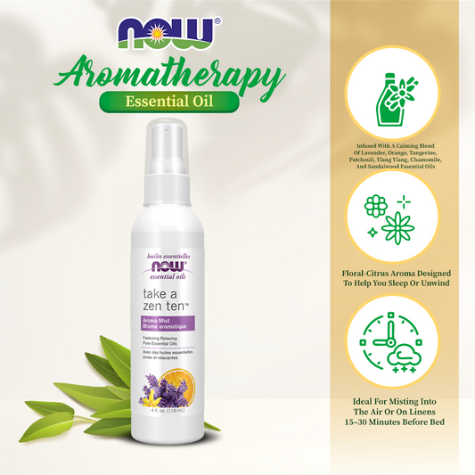 NOW Essential Oils, Take A Zen Ten™ Aroma Mist Featuring Relaxing Pure Essential Oils 4oz (118ml)