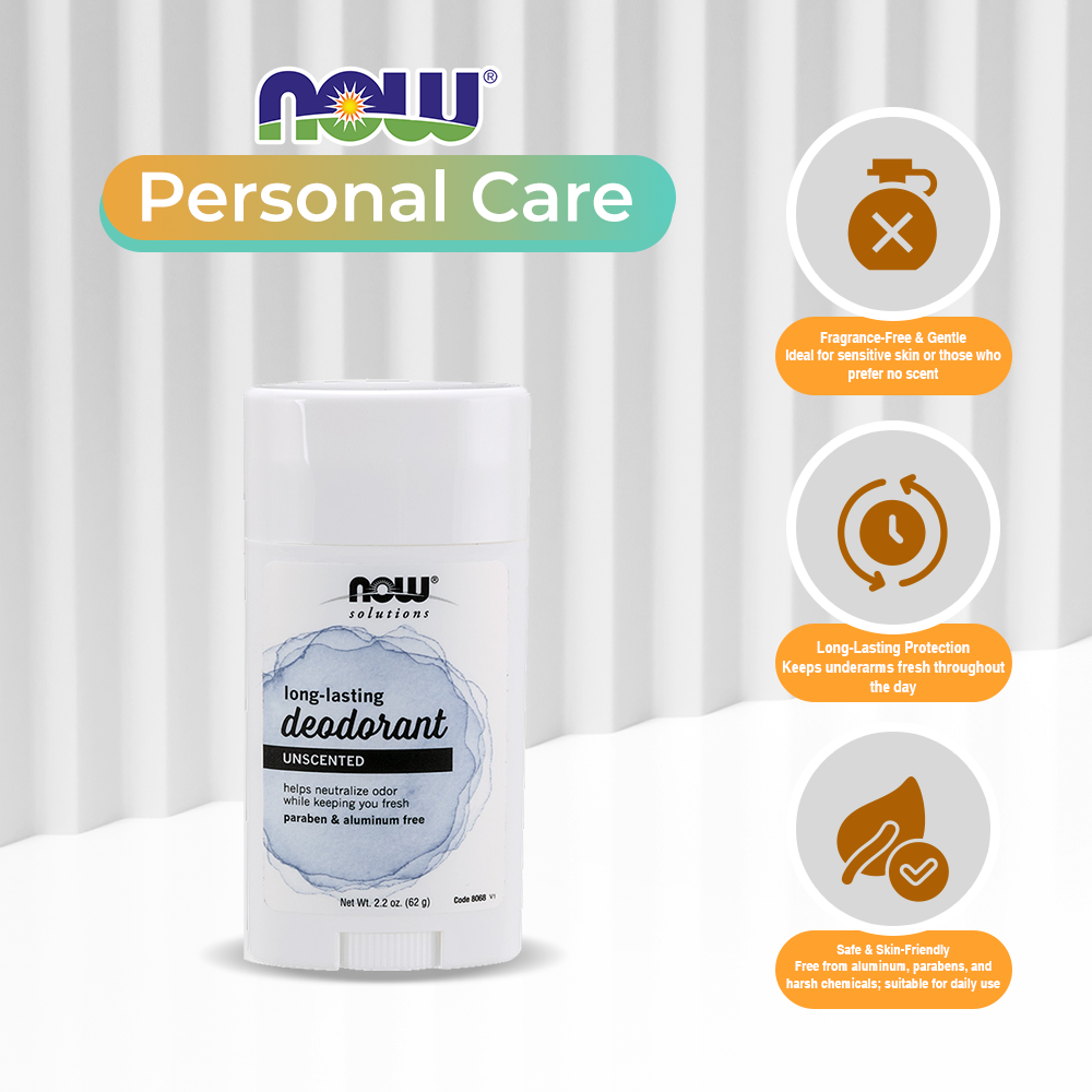 NOW Solutions, Long Lasting Deodorant, Unscented, Paraben &amp; Aluminum Free, 2.2-Ounce
