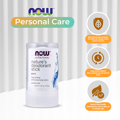 NOW Solutions, Nature's Deodorant Stick, Deodorant Stone, 100% Pure and Natural, Long-Lasting Body Odor Elimination, 3.5 oz.