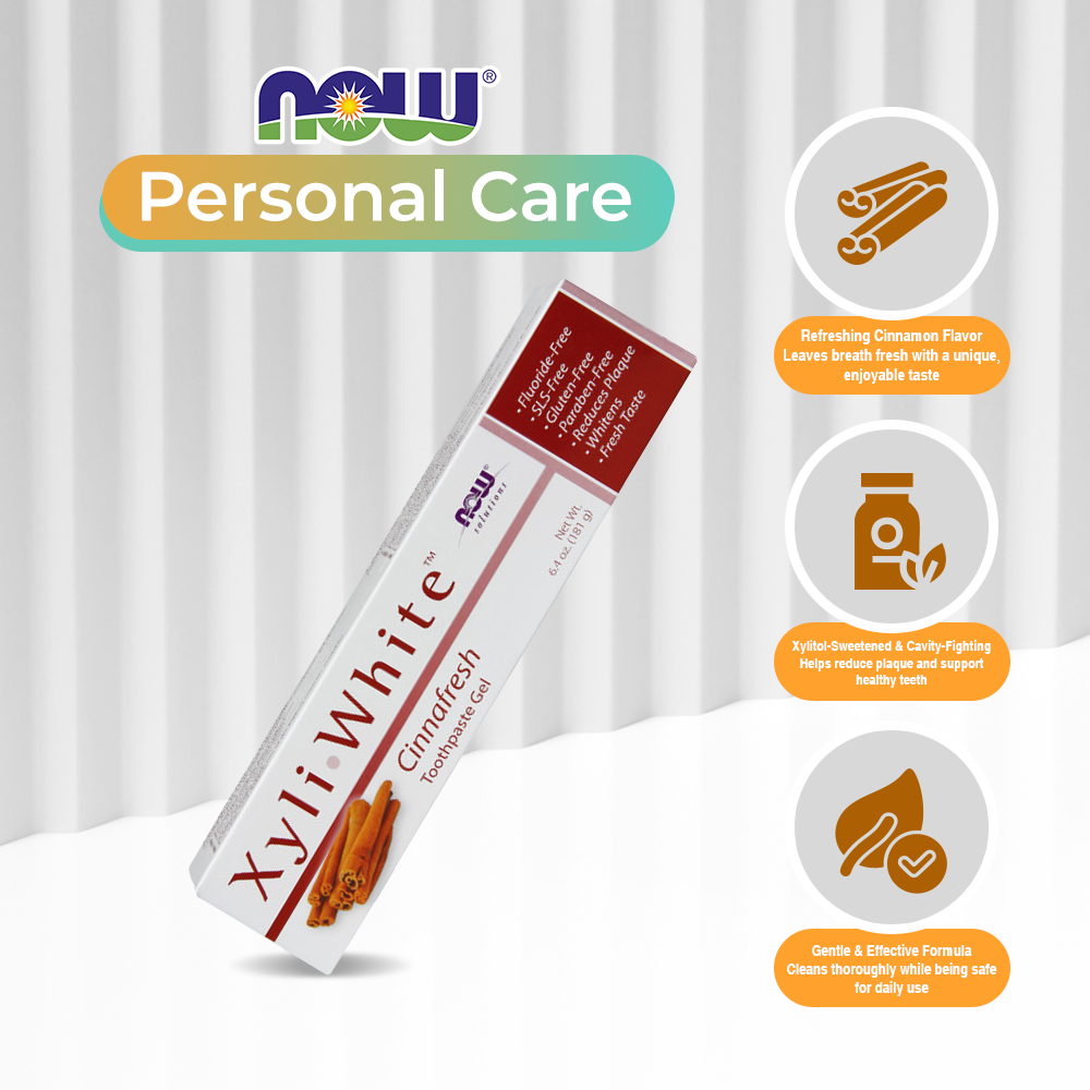 NOW Solutions, Xyliwhite™ Toothpaste Gel, Cinnafresh, Cleanses and Whitens, Clean and Fresh Cinnamon Taste, 6.4-Ounce