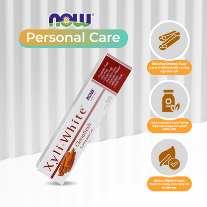 NOW Solutions, Xyliwhite™ Toothpaste Gel, Cinnafresh, Cleanses and Whitens, Clean and Fresh Cinnamon Taste, 6.4-Ounce