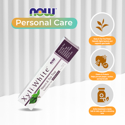 NOW Solutions, Xyliwhite Toothpaste Gel, Neem and Tea Tree, Cleanses and Whitens, Clean and Fresh Taste, 6.4-Ounce (181 g)