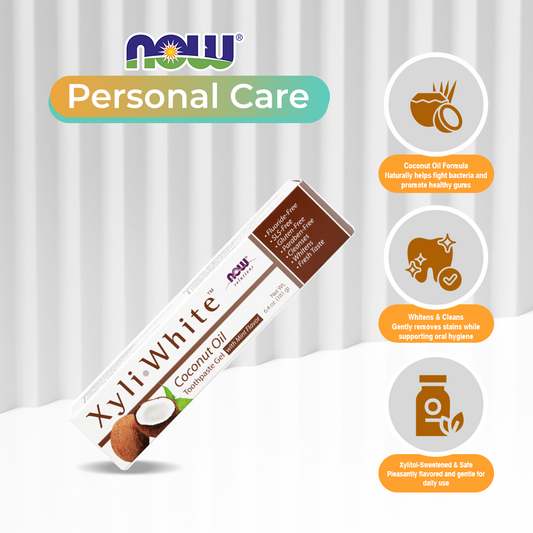 NOW Solutions, Xyliwhite Toothpaste Gel, Coconut Oil, Cleanses and Whitens, Cool Coconut-Mint Taste, 6.4-Ounce (181 g)