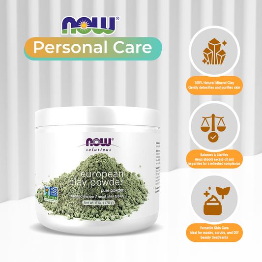 NOW Solutions, European Clay Powder, Pure Powder for a Detox Facial Cleansing Mask, 6-Ounce (170 g)