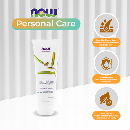 NOW Solutions, Nutri-Shave, Shave Cream, Removes Pore Clogging Residue, Reduces Irritation, 8-Ounce