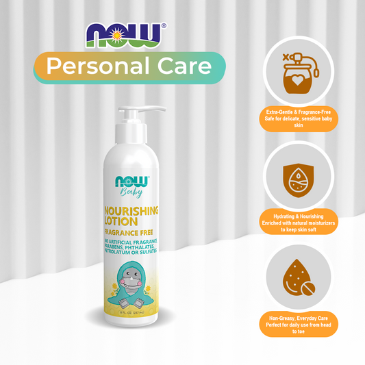 NOW Baby, Nourishing Baby Lotion, Fragrance Free, Paraben Free, (237ml)