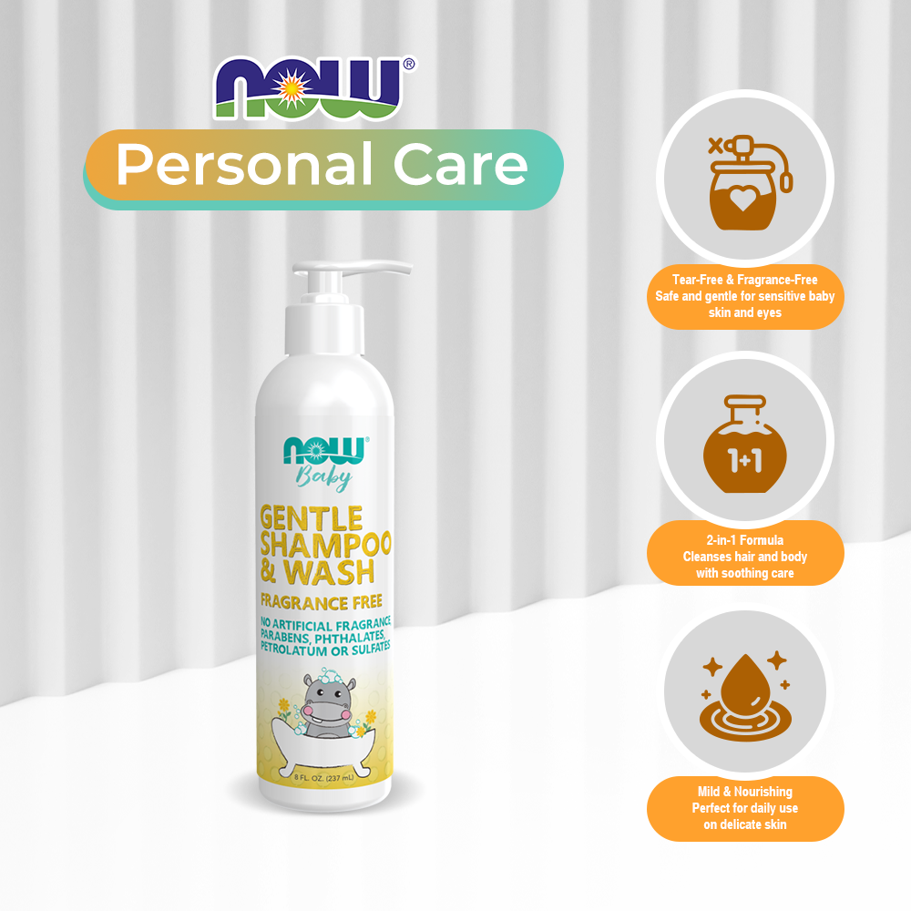 NOW Baby, Gentle Shampoo & Wash, Fragrance Free with No Artificial Fragrance, (237ml)