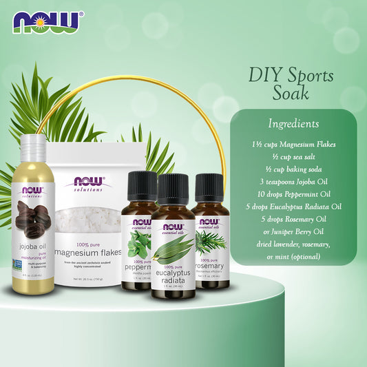 DIY Sports Soak - Magnesium Flakes, Jojoba Oil, Peppermint, Eucalyptus Radiata, Rosemary