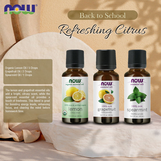 Now Essential Oils, 3 Variety of 30ml: Refreshing Citrus - Organic Lemon, Grapefruit, Spearmint