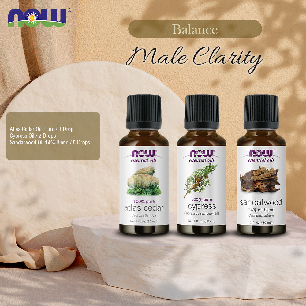 Now Essential Oils, 3 Variety of 30ml: Male Clarity - Atlas Cedar, Cypress, Sandalwood