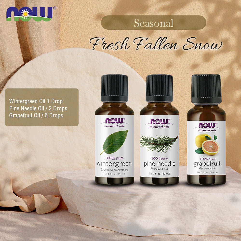 Now Essential Oils, 3 Variety of 30ml: Fresh Fallen Snow - Wintergreen, Pine Needle, Grapefruit