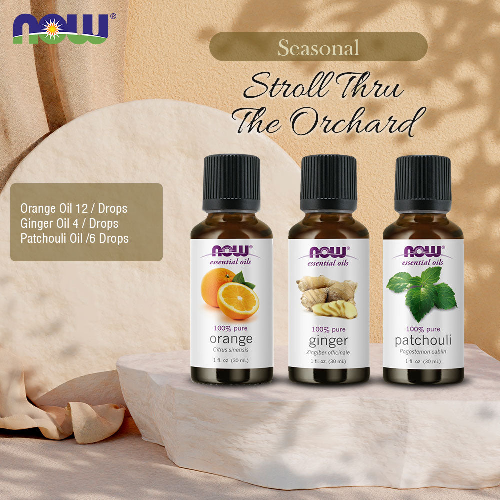 Now Essential Oils, 3 Variety of 30ml: Stroll Thru The Orchard - Orange, Ginger, Patchouli