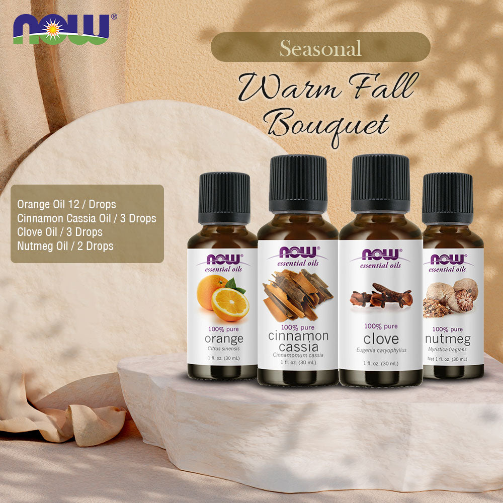 Now Essential Oils, 4 Variety of 30ml: Warm Fall Bouquet - Orange, Cinnamon Cassia, Clove, Nutmeg