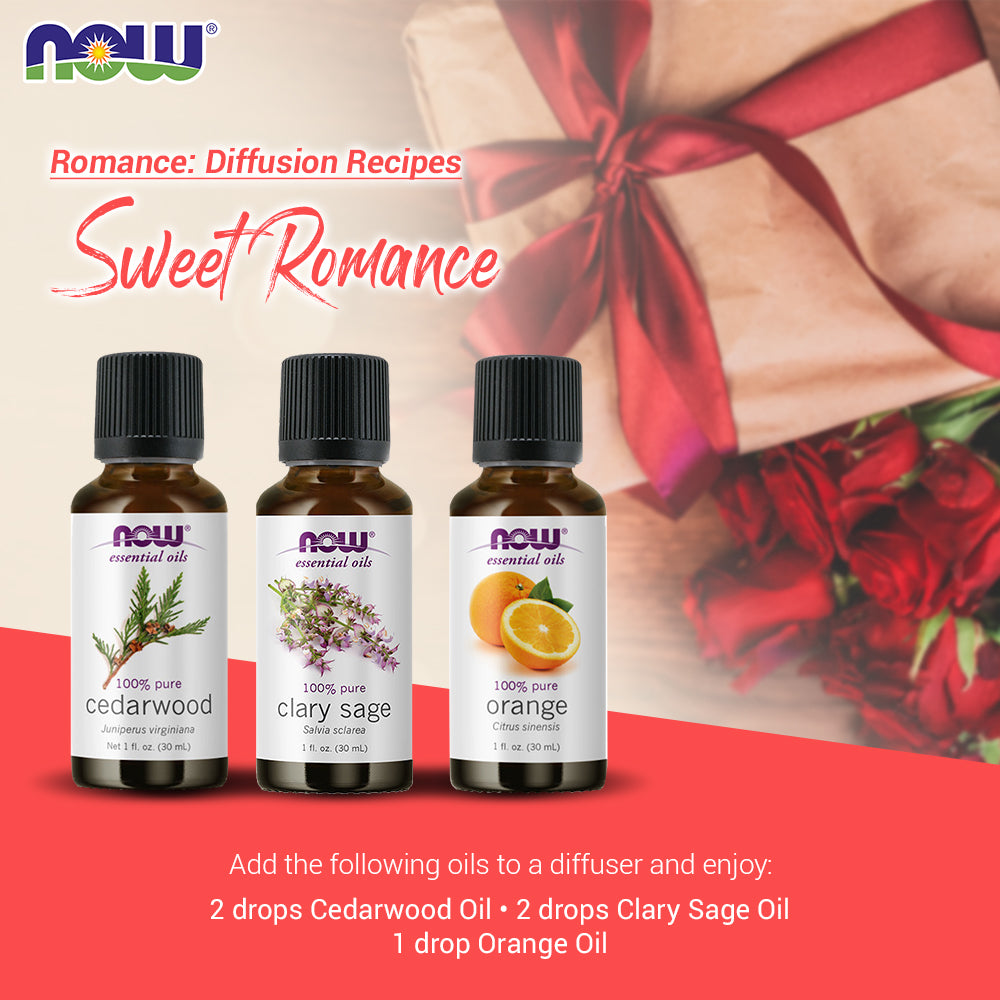 Now Essential Oils, 3 Variety of 30ml: Sweet Romance - Cedarwood, Clary Sage, Orange