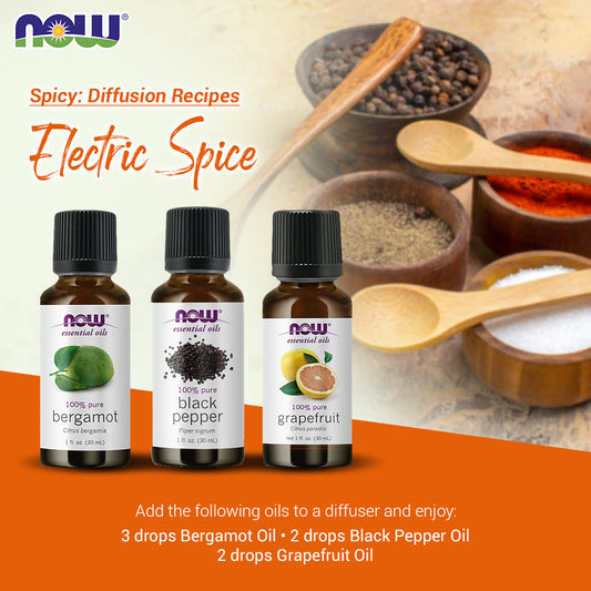 Now Essential Oils, 3 Variety of 30ml: Electric Spice - Bergamot, Black Pepper, Grapefruit