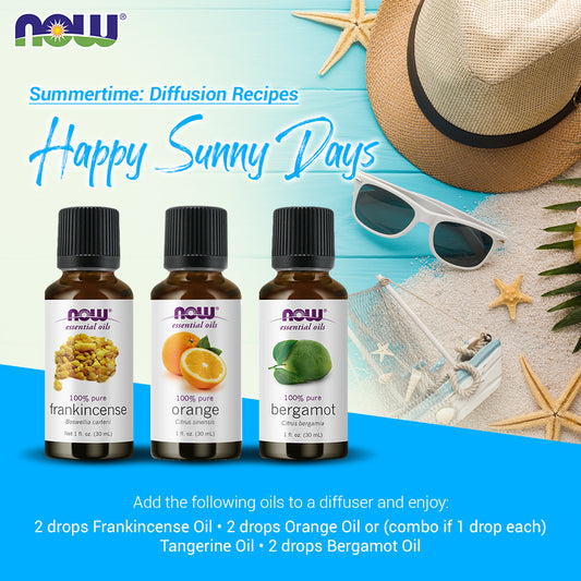 Now Essential Oils, 3 Variety of 30ml: Happy Sunny Days -  Frankincense Pure, Orange, Bergamot