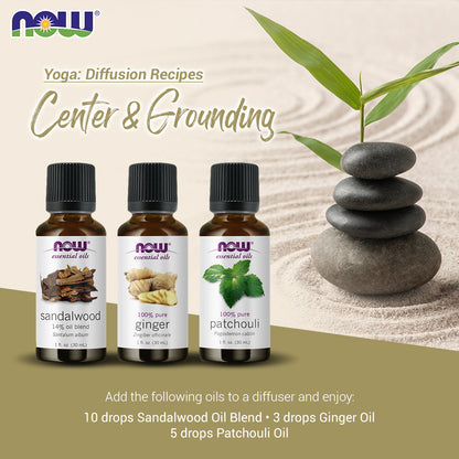 Now Essential Oils, 3 Variety of 30ml: Center & Grounding - Sandalwood Blend, Ginger, Patchouli