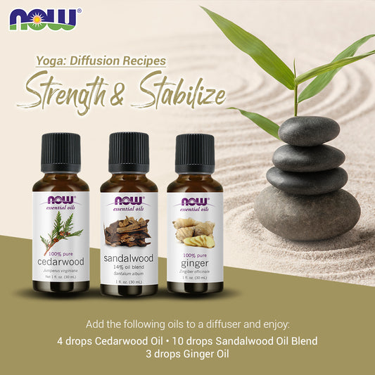 Now Essential Oils, 3 Variety of 30ml: Strength & Stabilize - Cedarwood, Sandalwood Blend, Ginger
