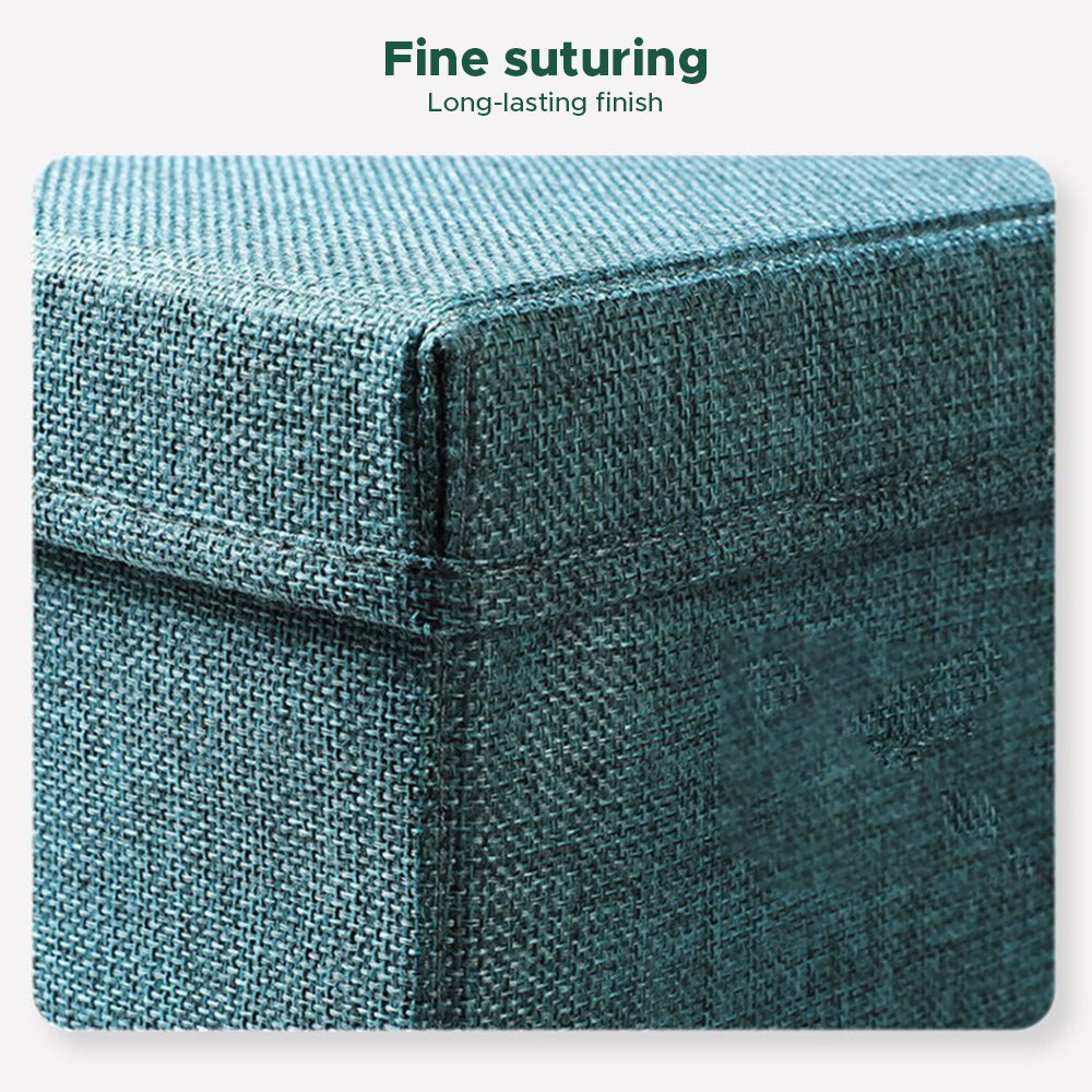 [Morilins Home] Collapsible Storage Organization Box - Rigid Linen Fabric Storage with Cover & Leather Handle - Perfect for Space-Saving Storage Solutions