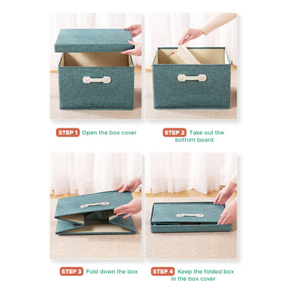[Morilins Home] Collapsible Storage Organization Box - Rigid Linen Fabric Storage with Cover & Leather Handle - Perfect for Space-Saving Storage Solutions