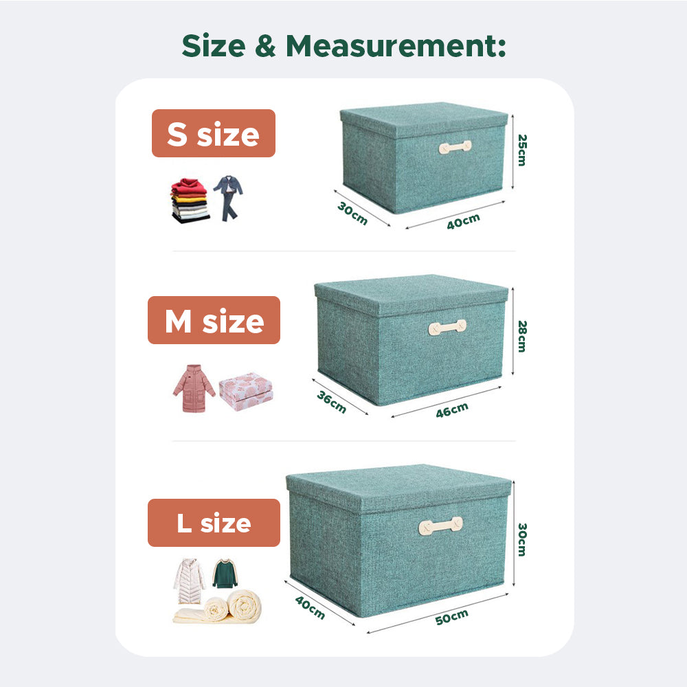 [Morilins Home] Collapsible Storage Organization Box - Rigid Linen Fabric Storage with Cover & Leather Handle - Perfect for Space-Saving Storage Solutions