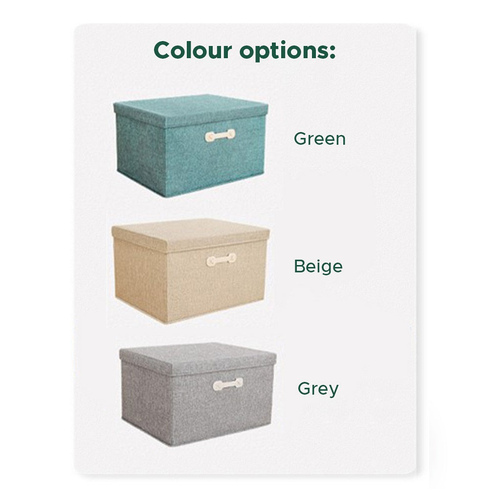 [Morilins Home] Collapsible Storage Organization Box - Rigid Linen Fabric Storage with Cover & Leather Handle - Perfect for Space-Saving Storage Solutions