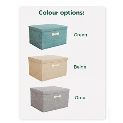 [Morilins Home] Collapsible Storage Organization Box - Rigid Linen Fabric Storage with Cover & Leather Handle - Perfect for Space-Saving Storage Solutions